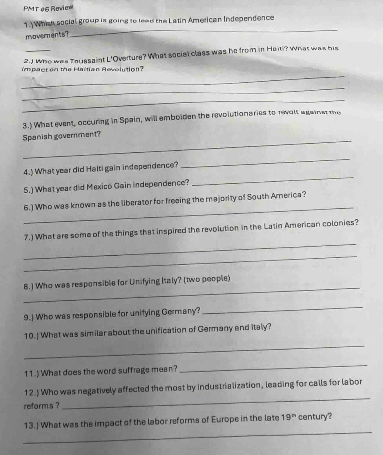 pmt #6 review 1.) which social group is going to lead the latin america…