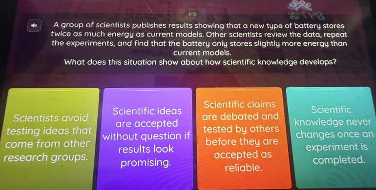 a group of scientists publishes results showing that a new type of batt…