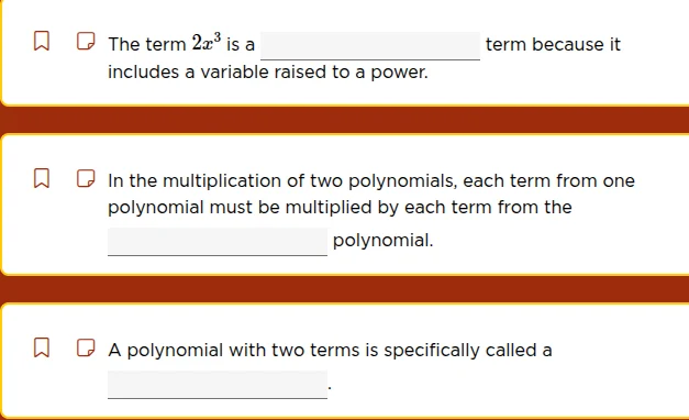 the term (2x^3) is a _______________ term because it includes a variabl…