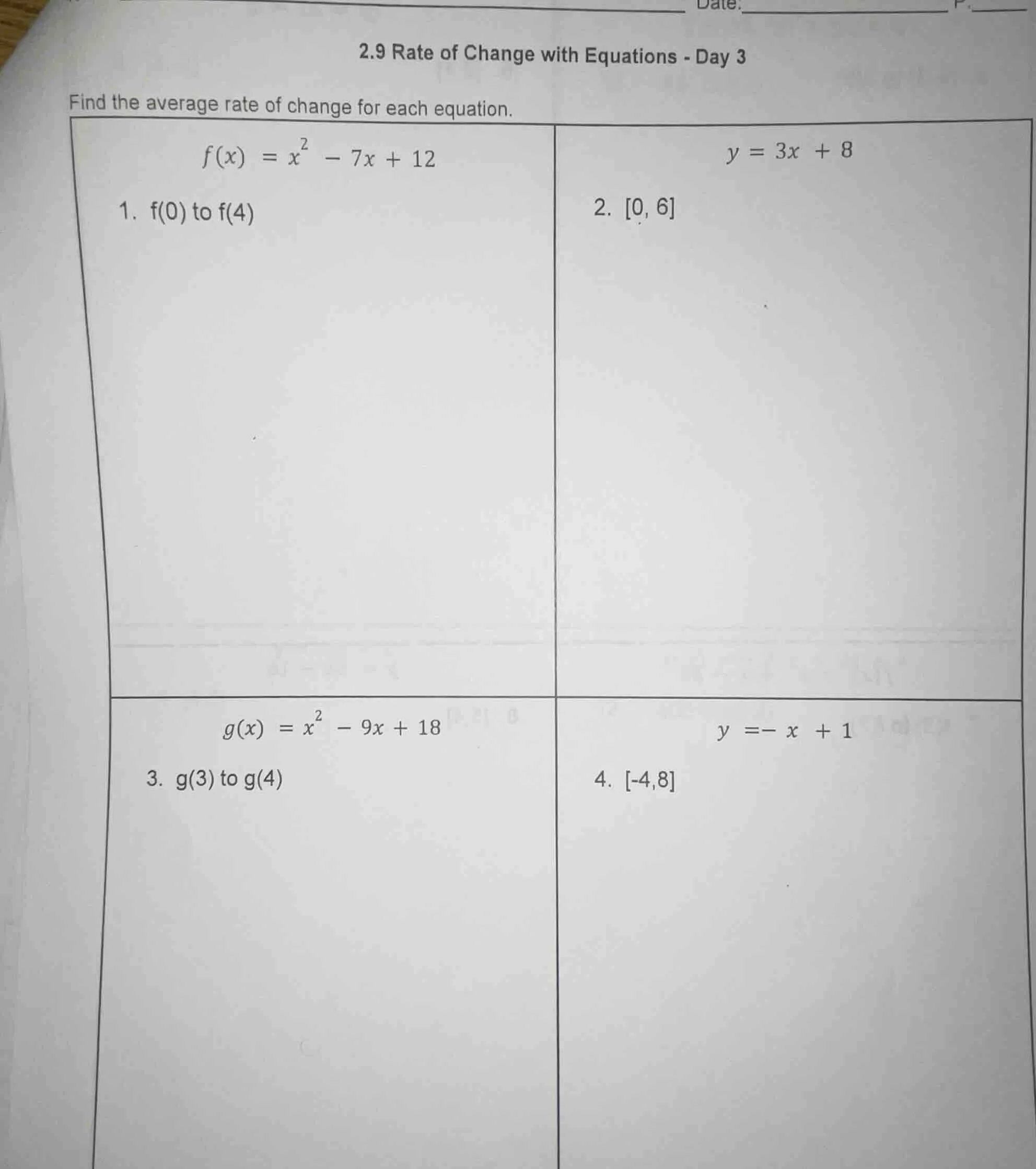 2.9 rate of change with equations - day 3 find the average rate of chan…