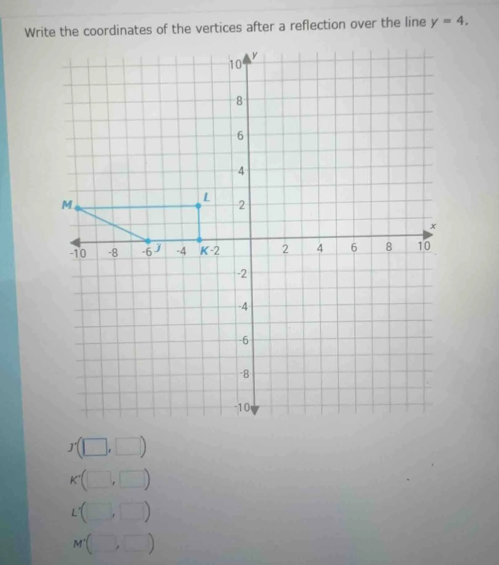 write the coordinates of the vertices after a reflection over the line …