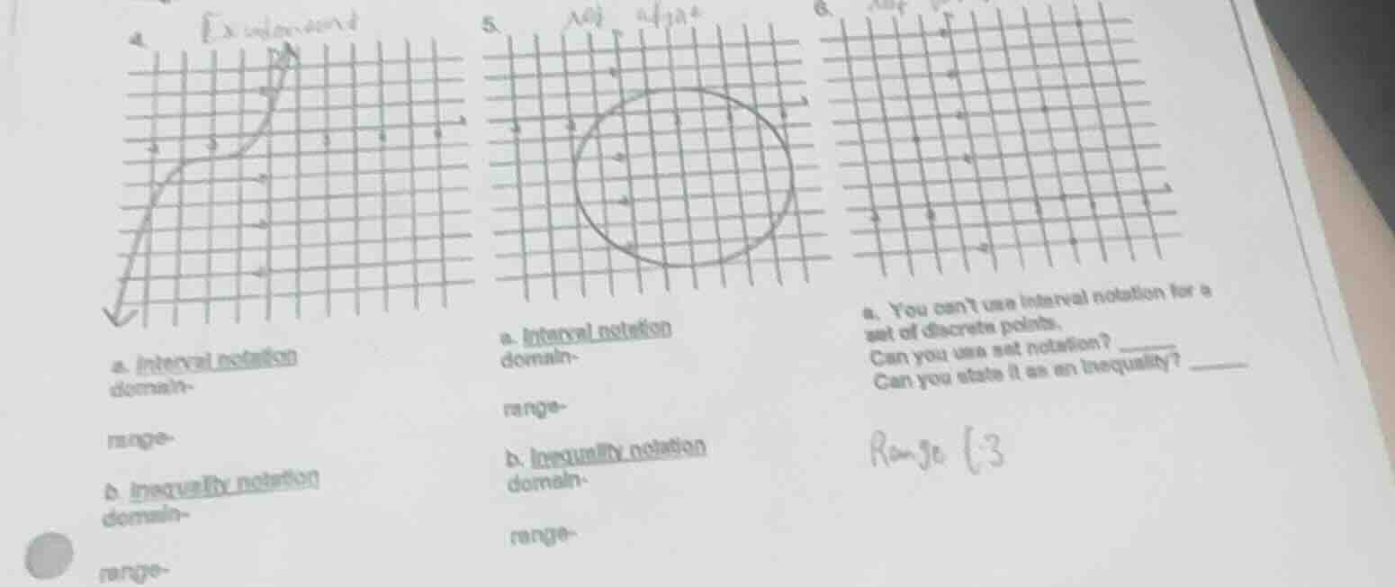 4. a. interval notation domain- range- b. inequality notation domain- r…