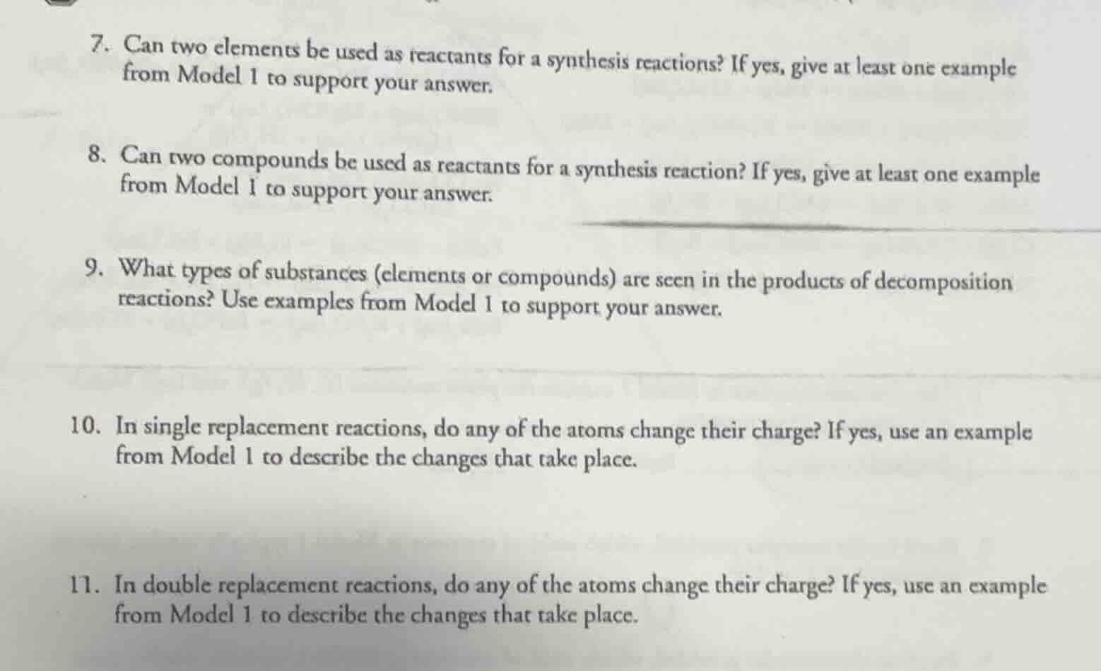 7. can two elements be used as reactants for a synthesis reactions? if …