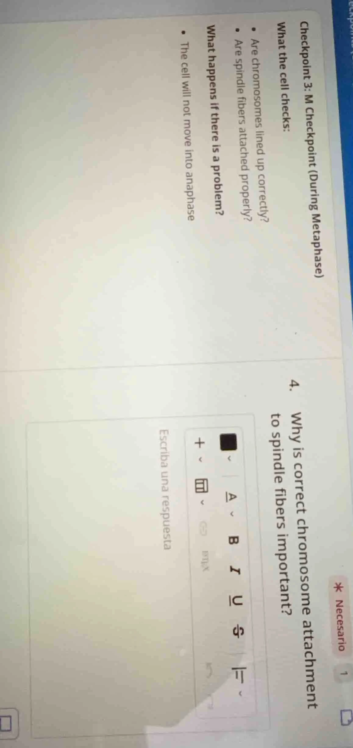 checkpoint 3: m checkpoint (during metaphase) what the cell checks: - a…