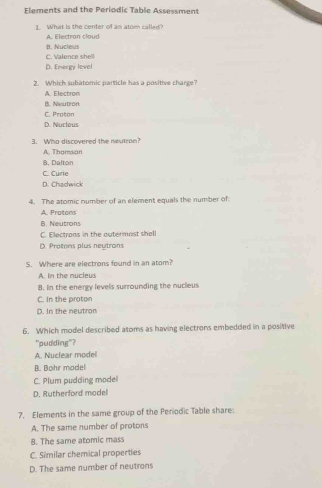 elements and the periodic table assessment 1. what is the center of an …