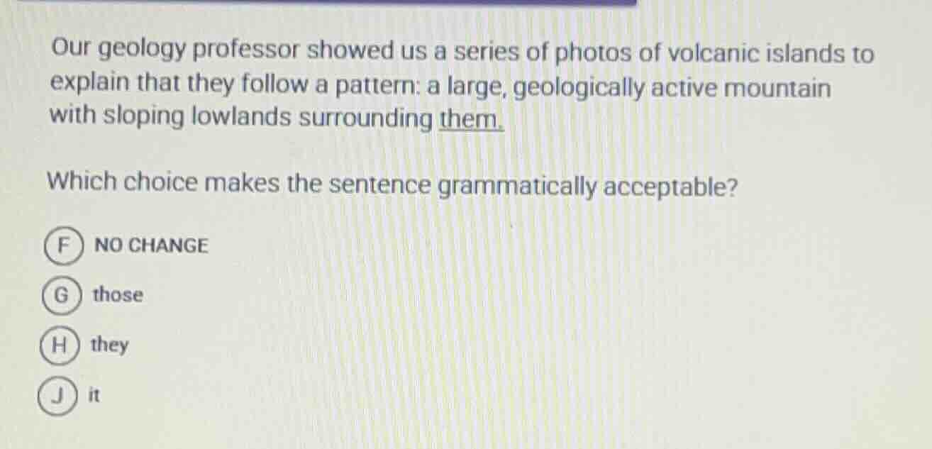 our geology professor showed us a series of photos of volcanic islands …