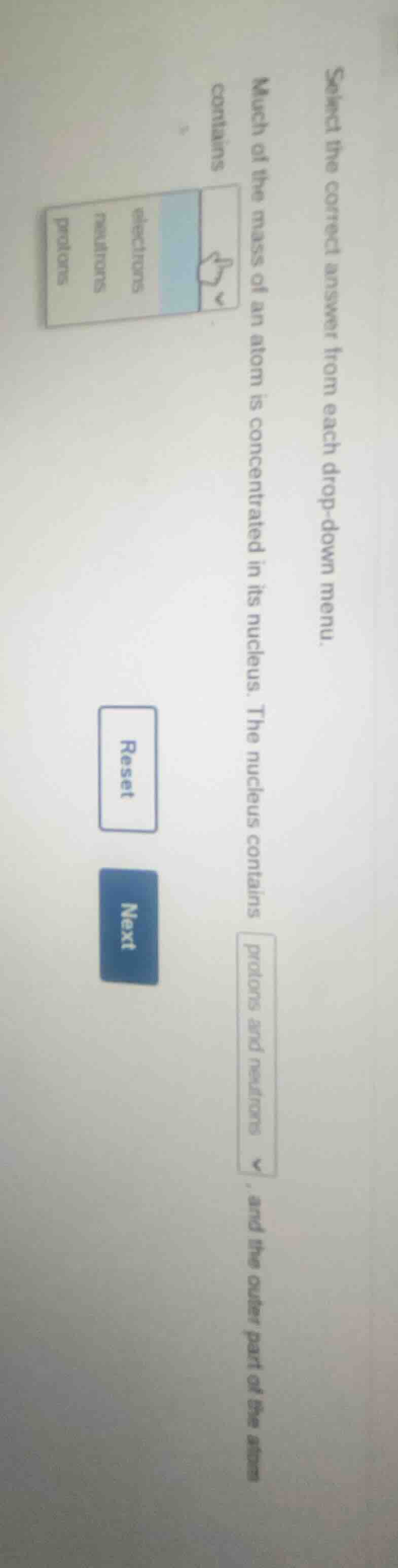 select the correct answer from each drop - down menu. much of the mass …