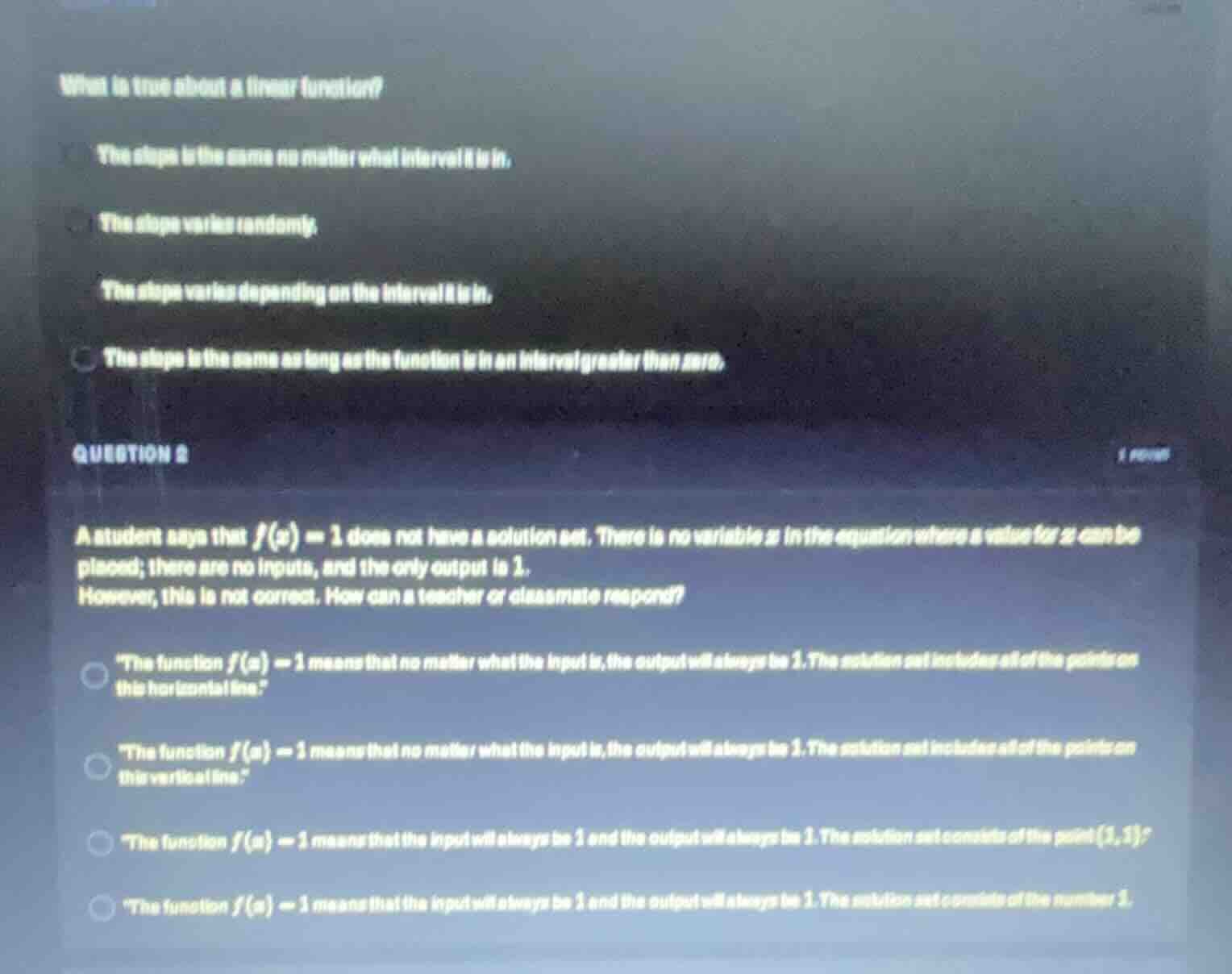 what is true about a linear function? the slope is the same no matter w…