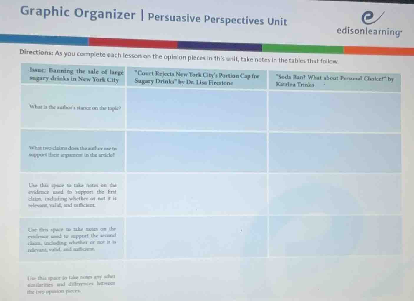 graphic organizer | persuasive perspectives unit edisonlearning directi…