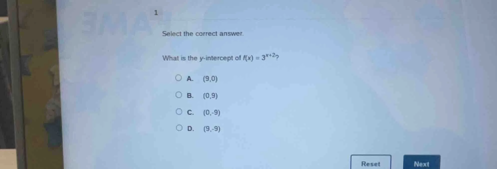 1 select the correct answer. what is the y-intercept of $f(x) = 3^{x + …