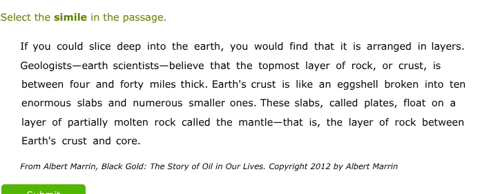 select the simile in the passage. if you could slice deep into the eart…