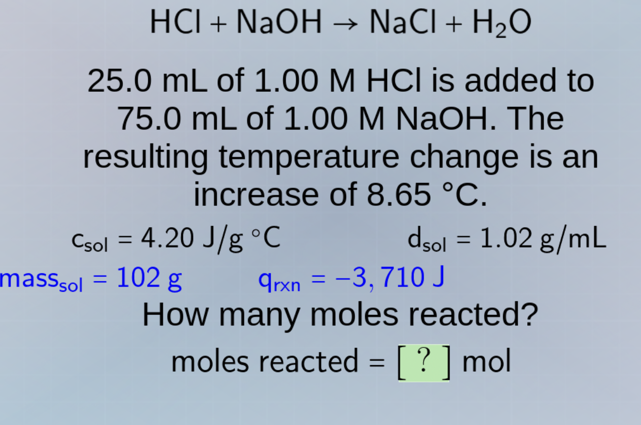 hcl + naoh → nacl + h₂o 25.0 ml of 1.00 m hcl is added to 75.0 ml of 1.…