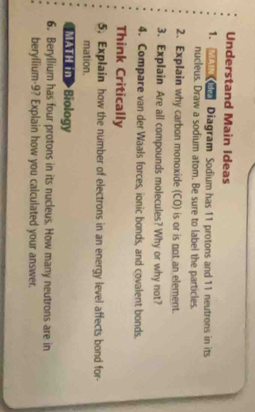 understand main ideas 1. diagram sodium has 11 protons and 11 neutrons …