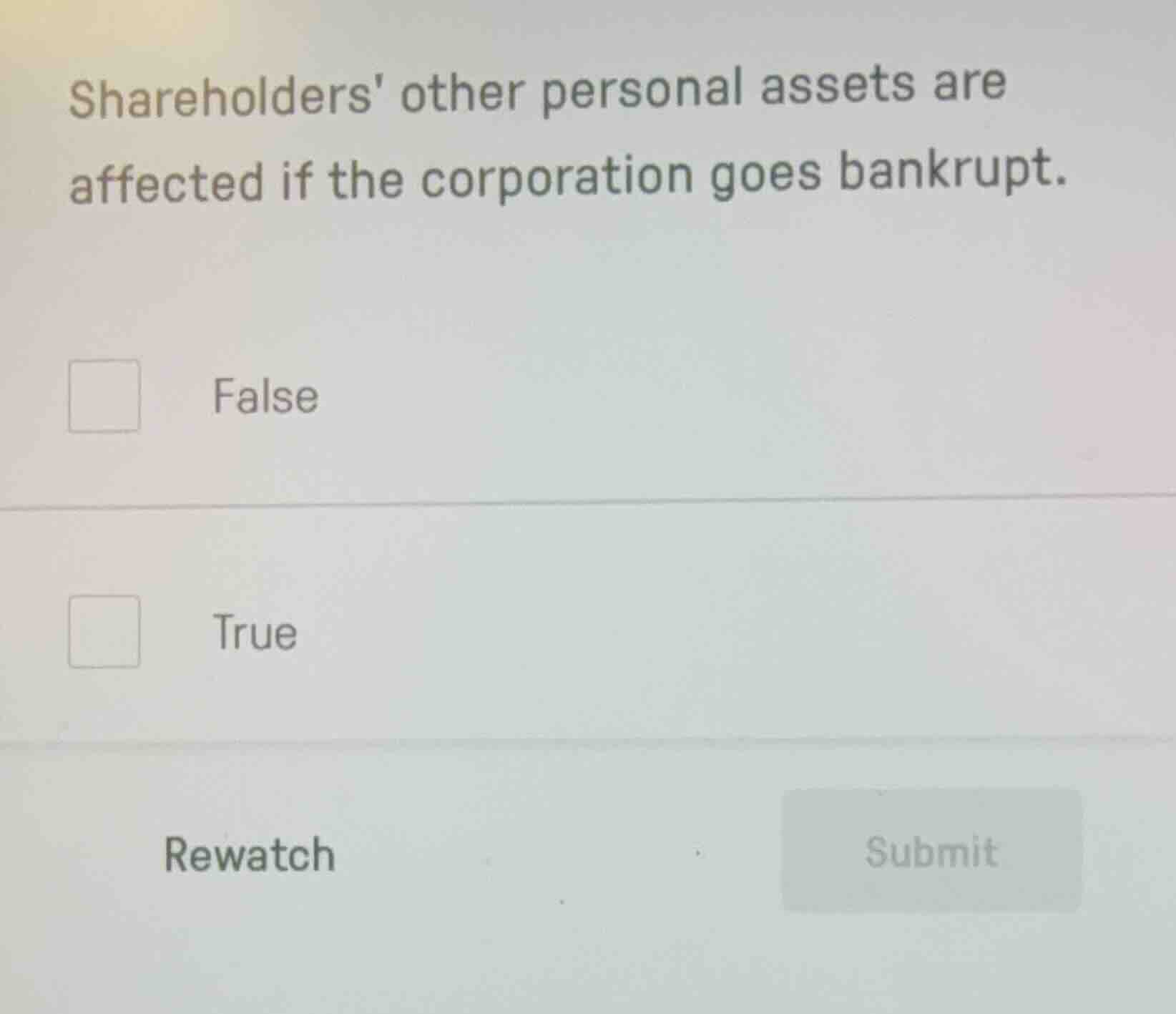 shareholders other personal assets are affected if the corporation goes…