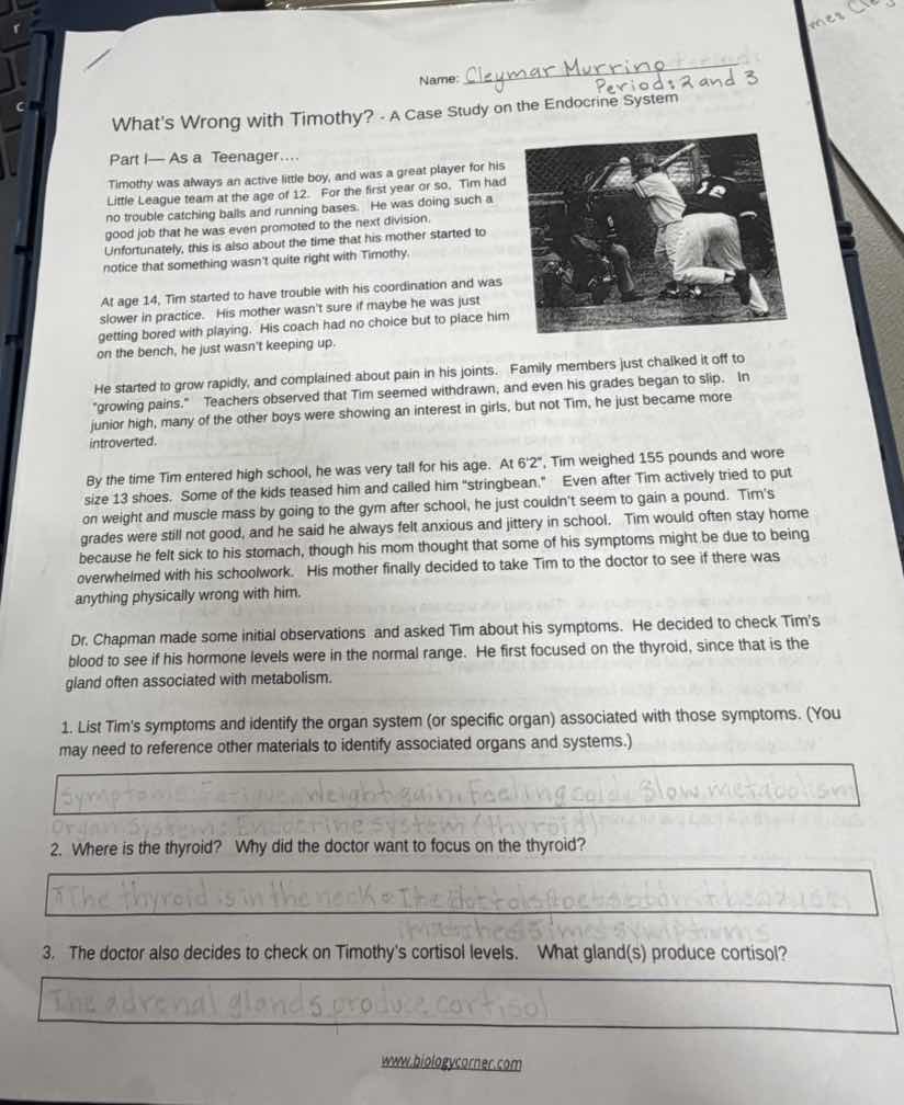 name: cleymar murrino period: 2 and 3 what’s wrong with timothy? - a ca…