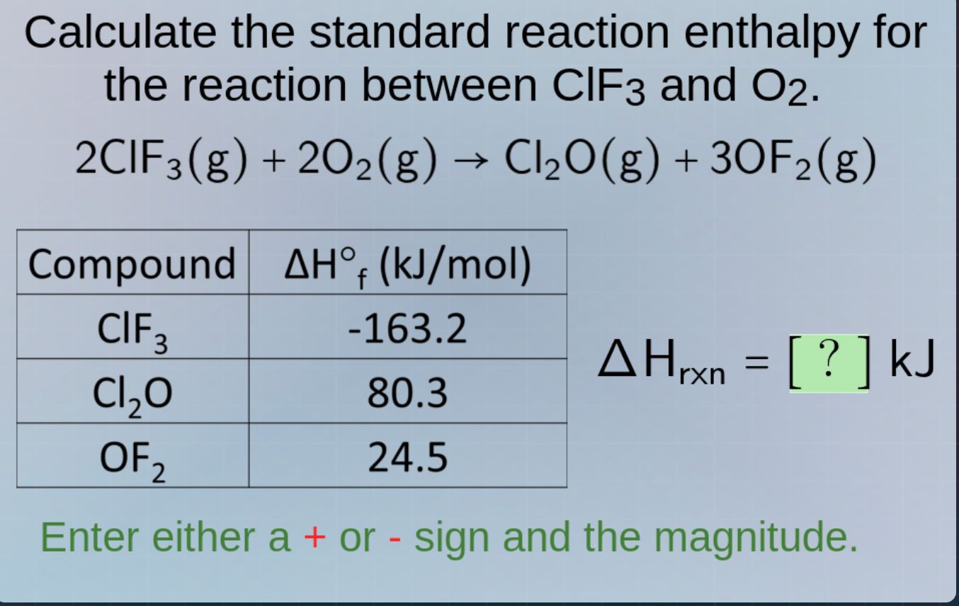 calculate the standard reaction enthalpy for the reaction between clf₃ …