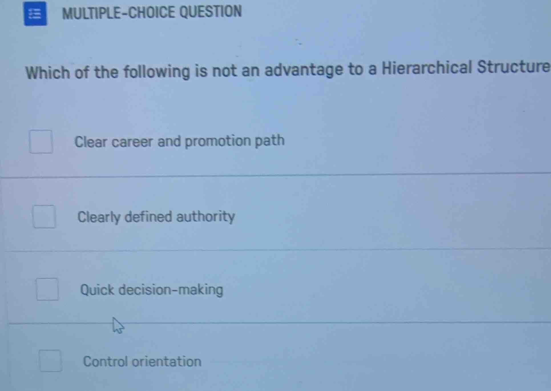 multiple-choice question which of the following is not an advantage to …