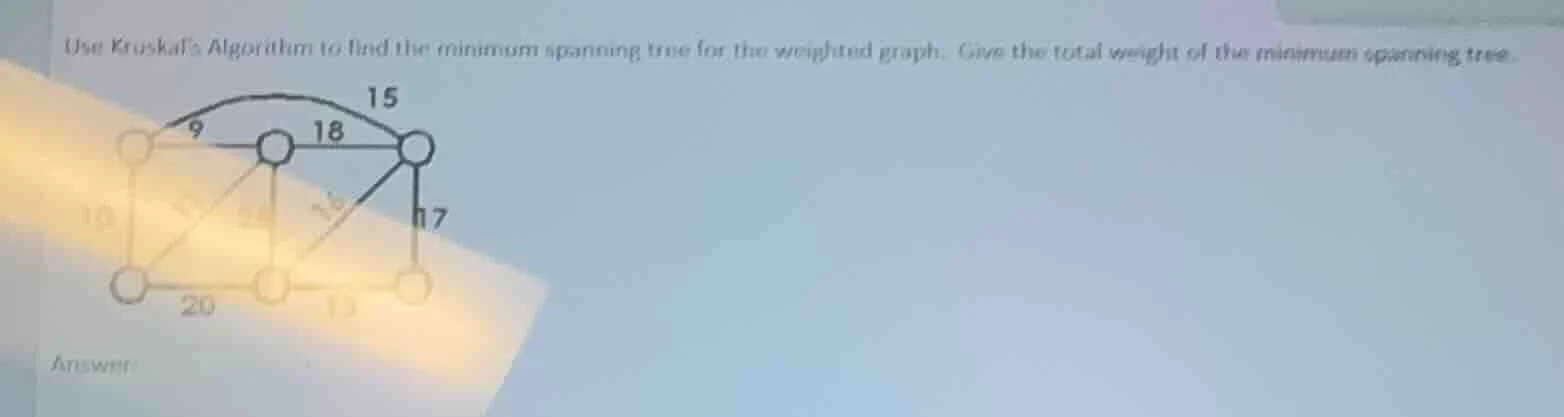 use kruskals algorithm to find the minimum spanning tree for the weight…