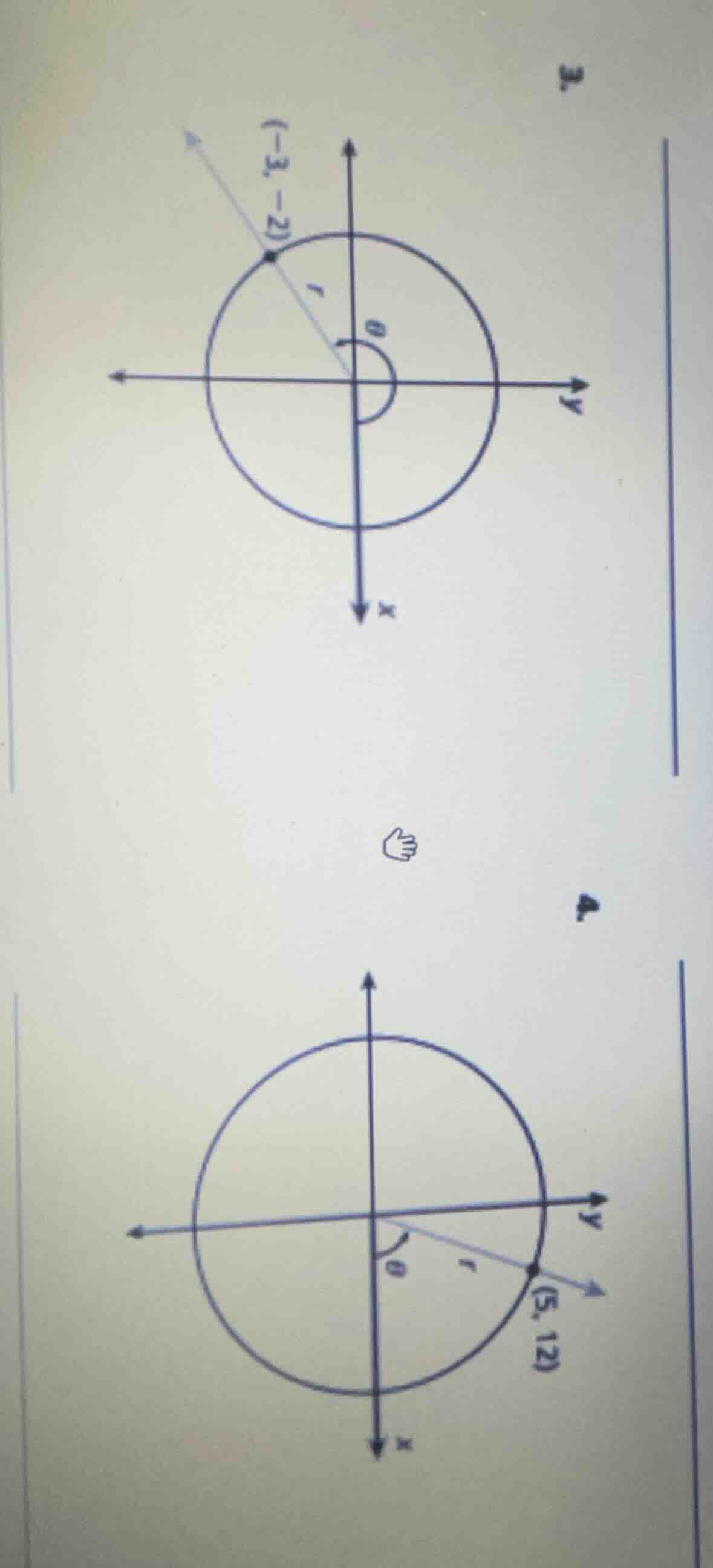 3. ( - 3, - 2 ) r θ x y 4. ( 5, 12 ) r θ x y