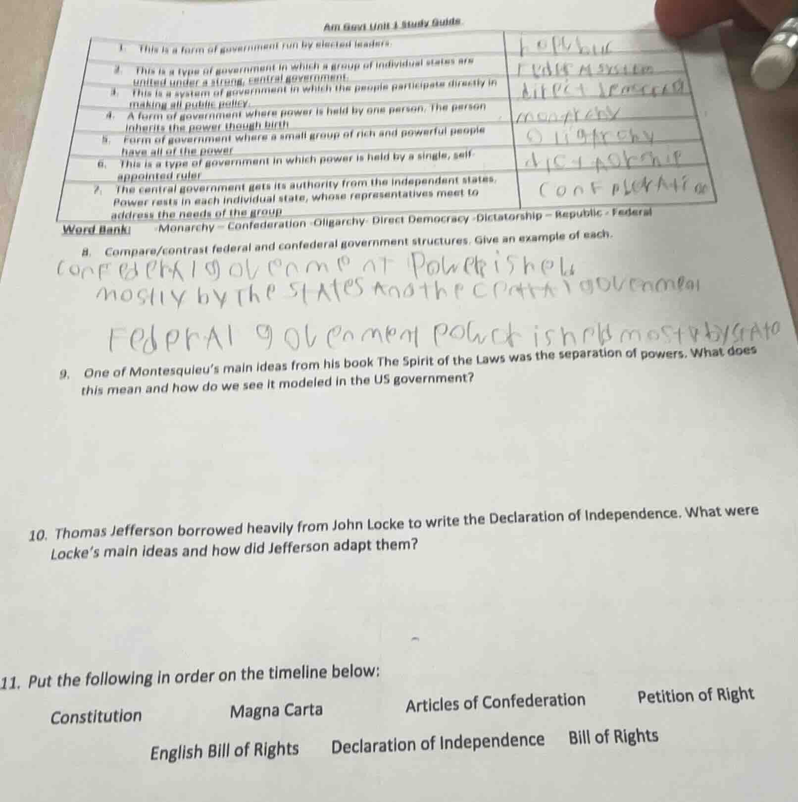 am govt unit 1 study guide 1. this is a form of government run by elect…