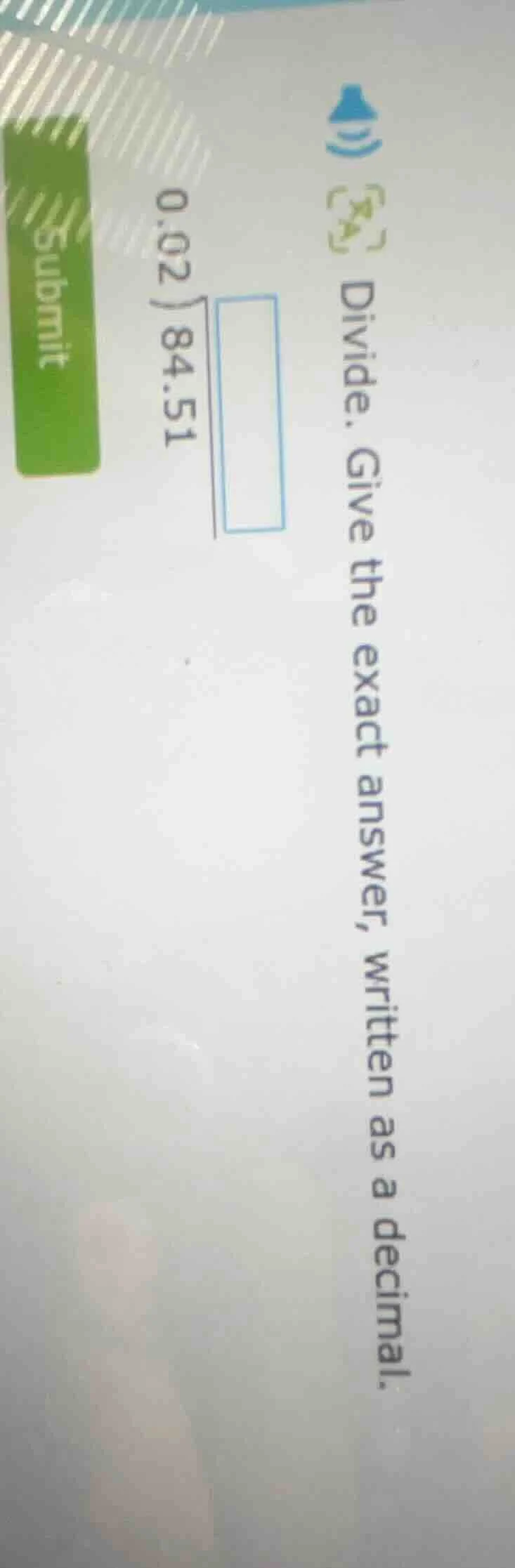 divide. give the exact answer, written as a decimal. \\(\\begin{array}{…
