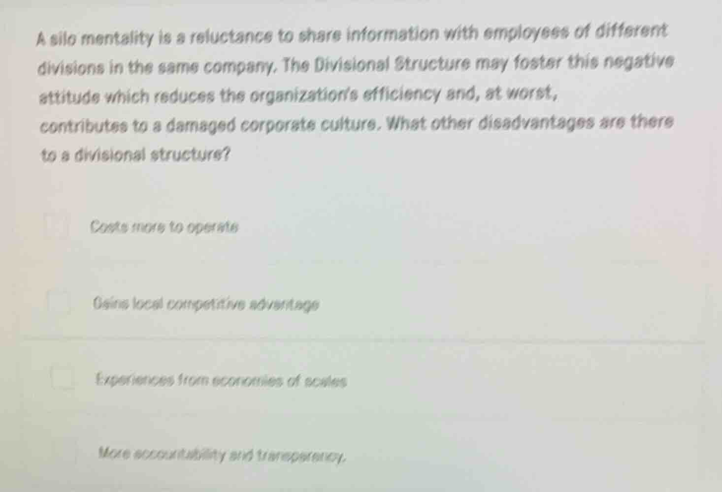a silo mentality is a reluctance to share information with employees of…