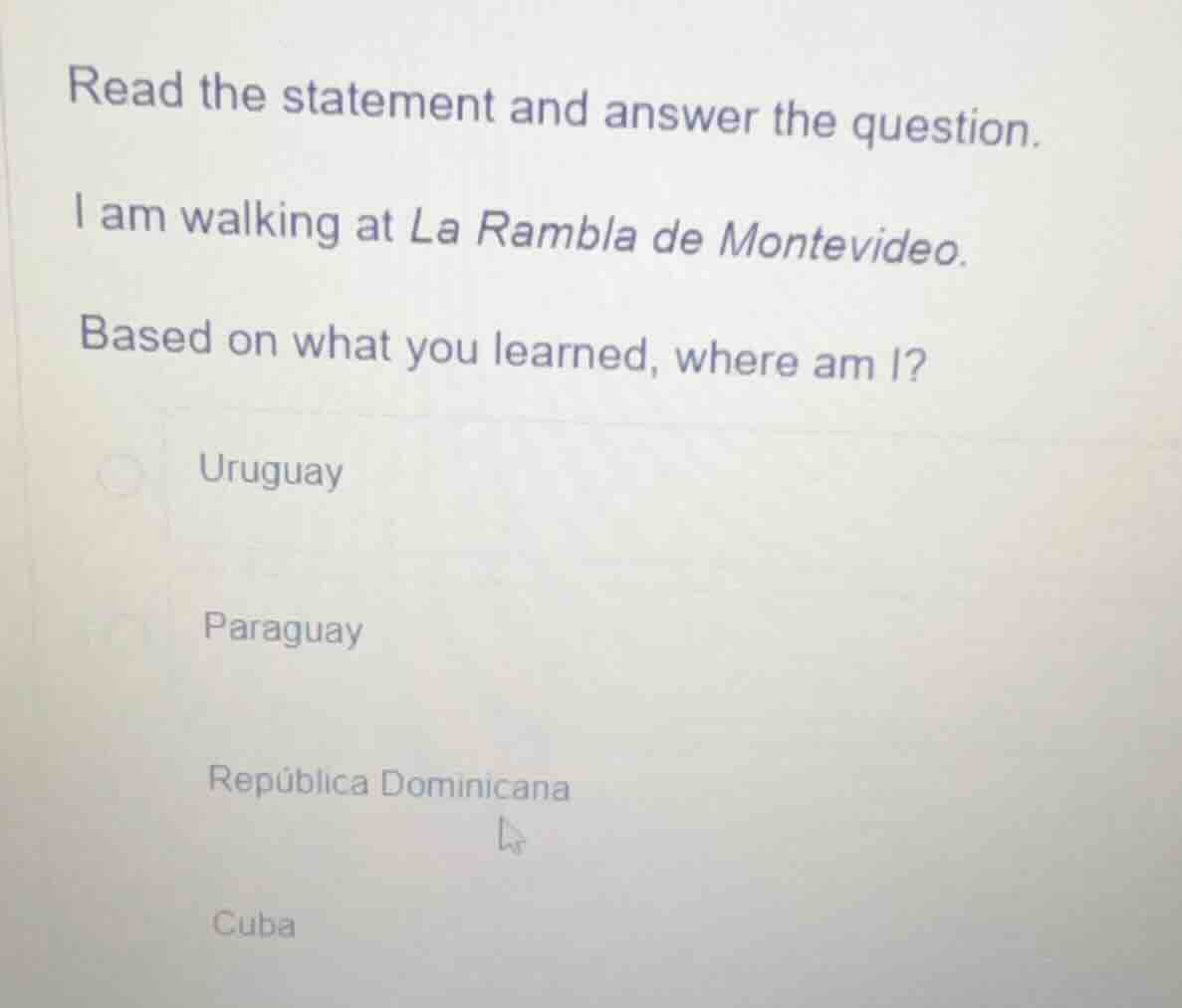 read the statement and answer the question. i am walking at la rambla d…