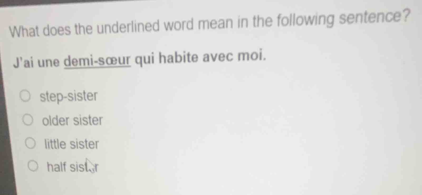 what does the underlined word mean in the following sentence? jai une d…