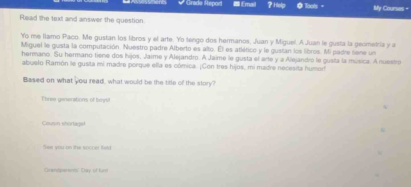 read the text and answer the question. yo me llamo paco. me gustan los …