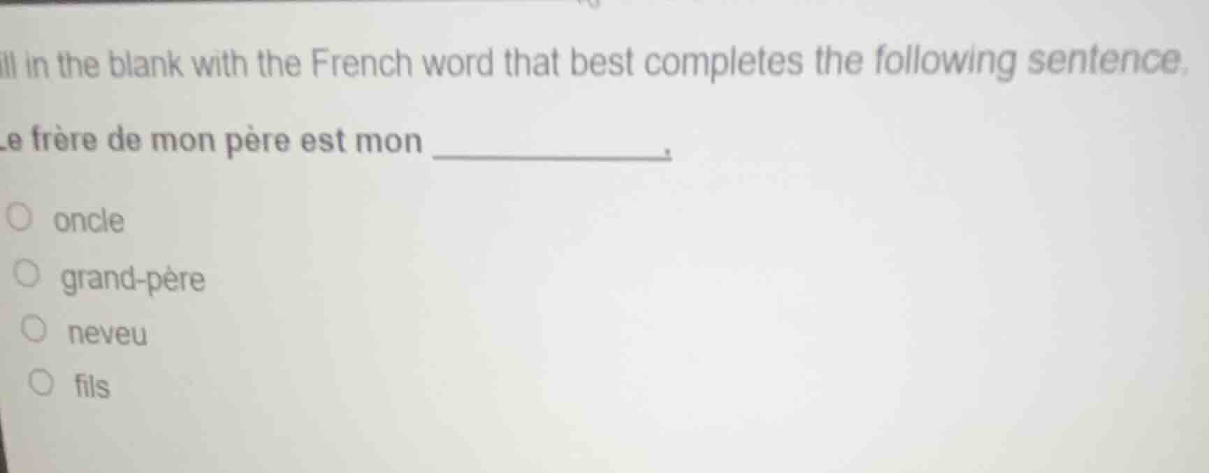 ill in the blank with the french word that best completes the following…