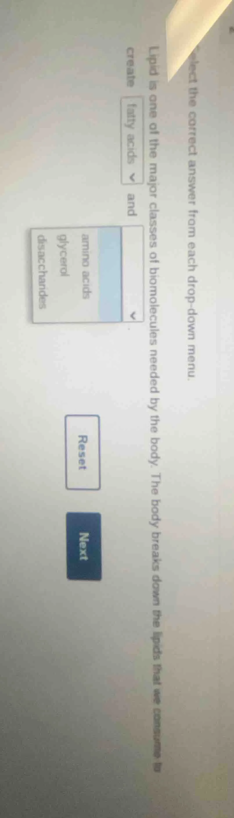 select the correct answer from each drop - down menu. lipid is one of t…