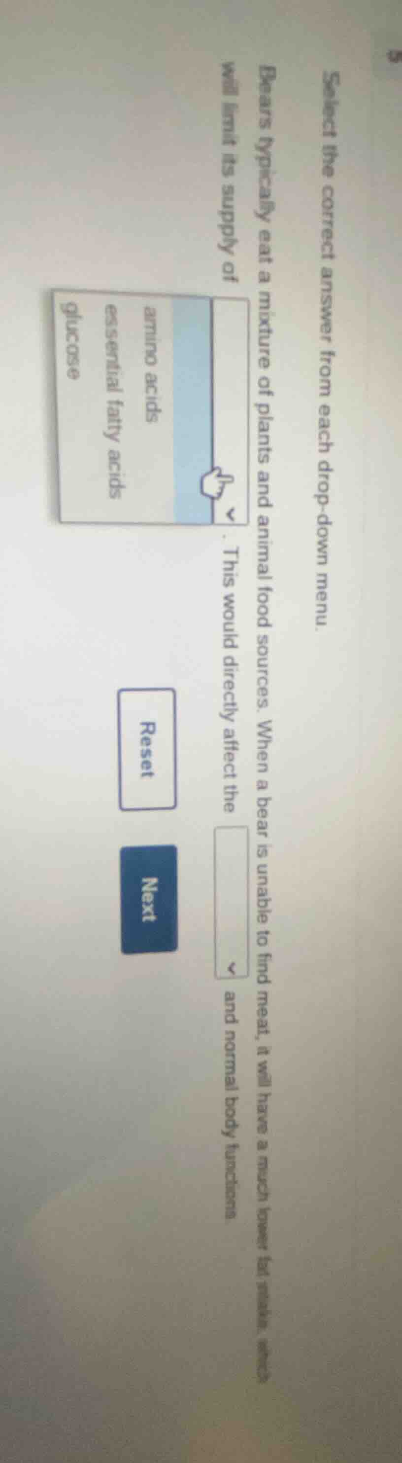 select the correct answer from each drop - down menu. bears typically e…