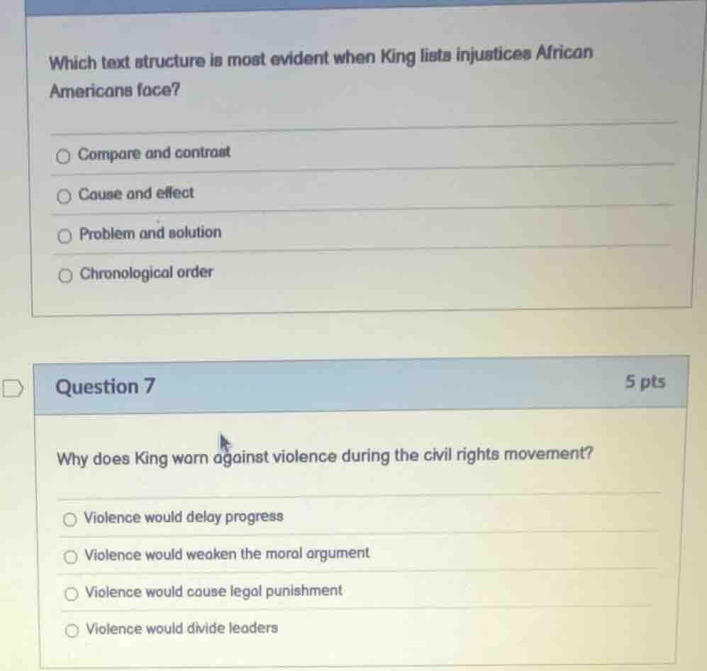 which text structure is most evident when king lists injustices african…