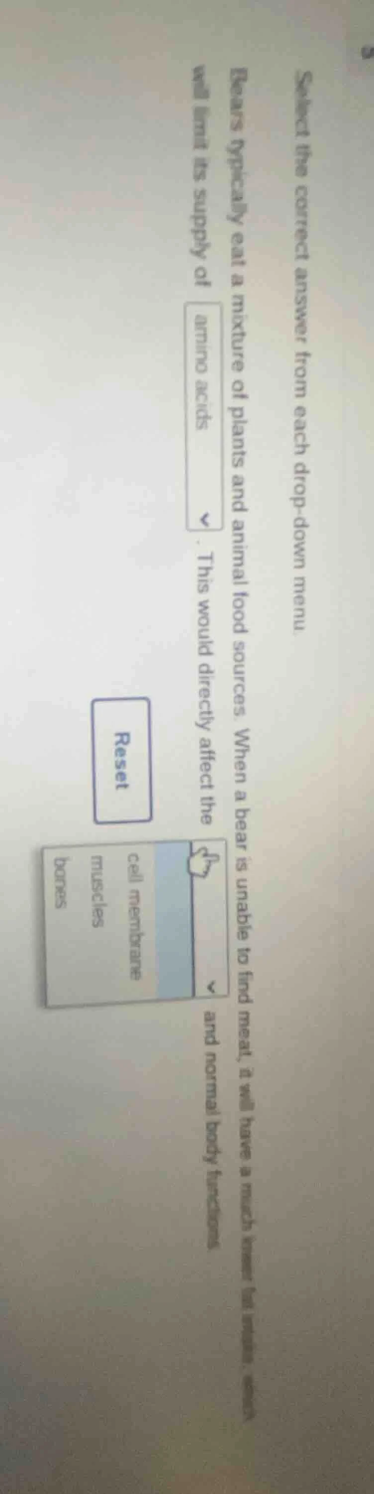 select the correct answer from each drop - down menu. bears typically e…