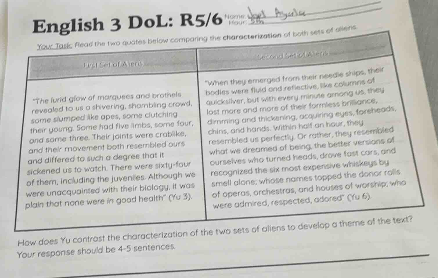 english 3 dol: r5/6 name hour your task: read the two quotes below comp…