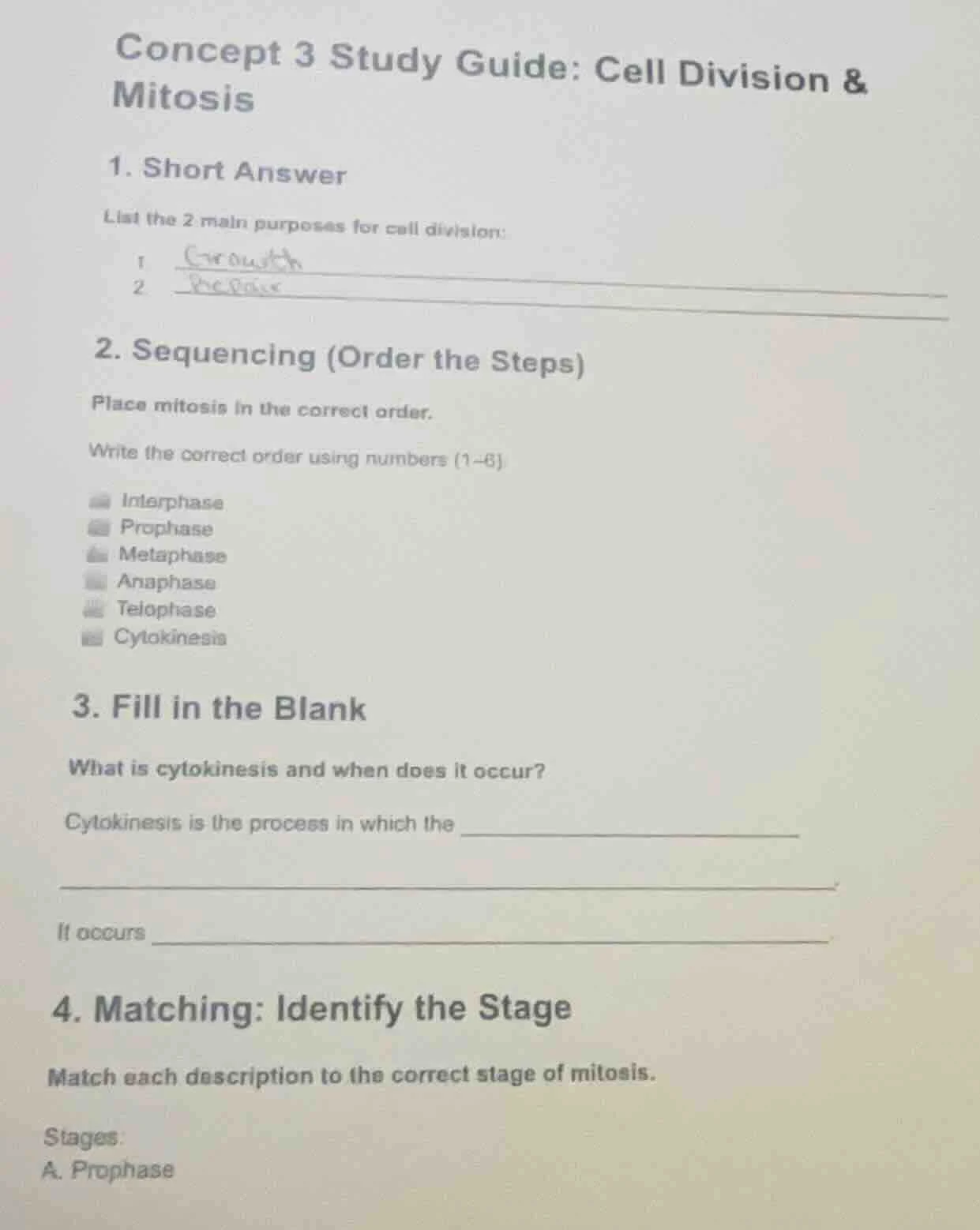 concept 3 study guide: cell division & mitosis 1. short answer list the…