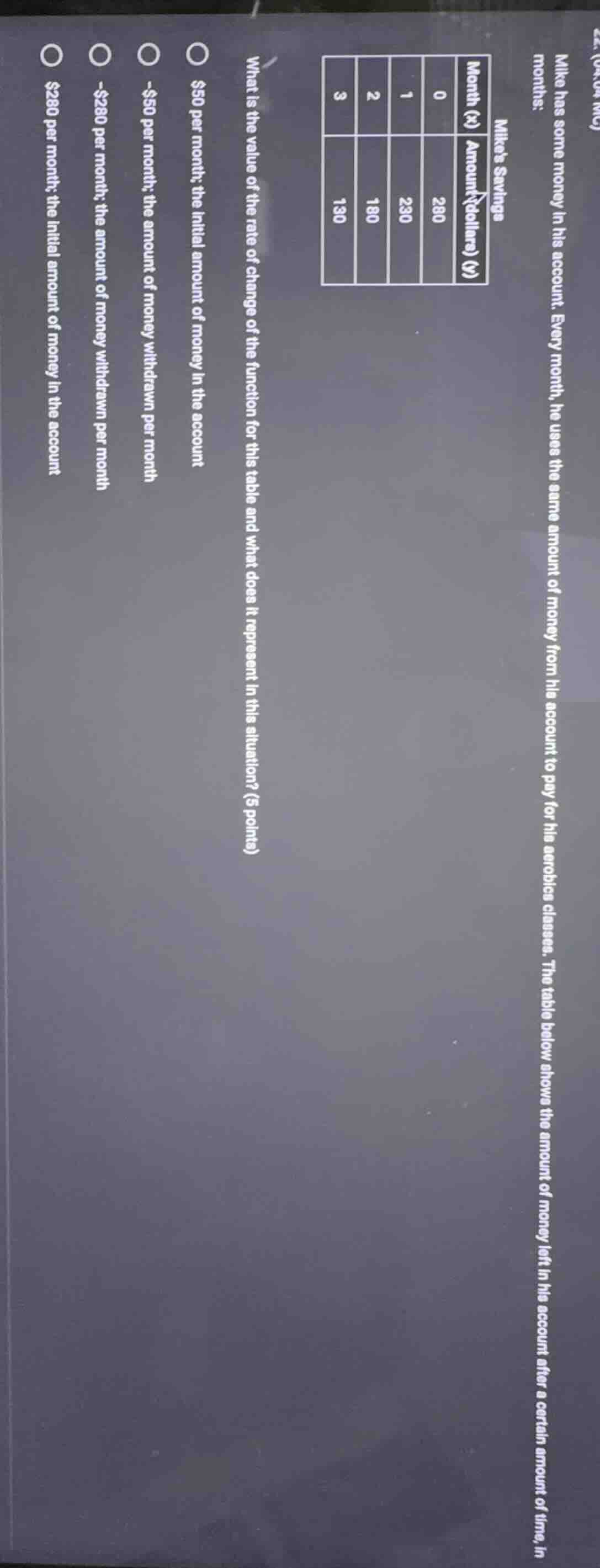 mike has some money in his account. every month, he uses the same amoun…