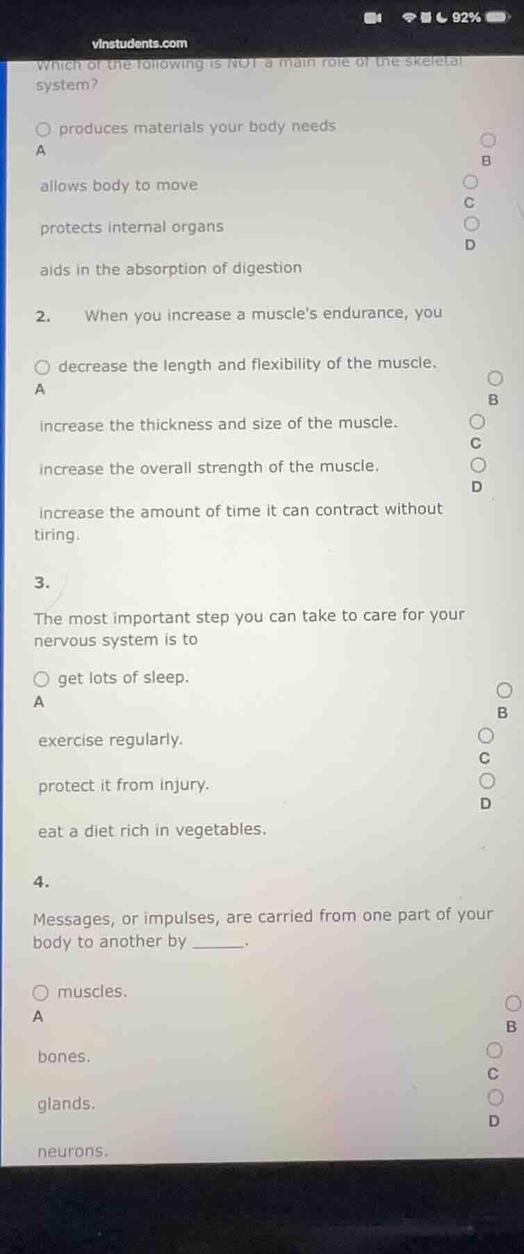 which of the following is not a main role of the skeletal system? produ…