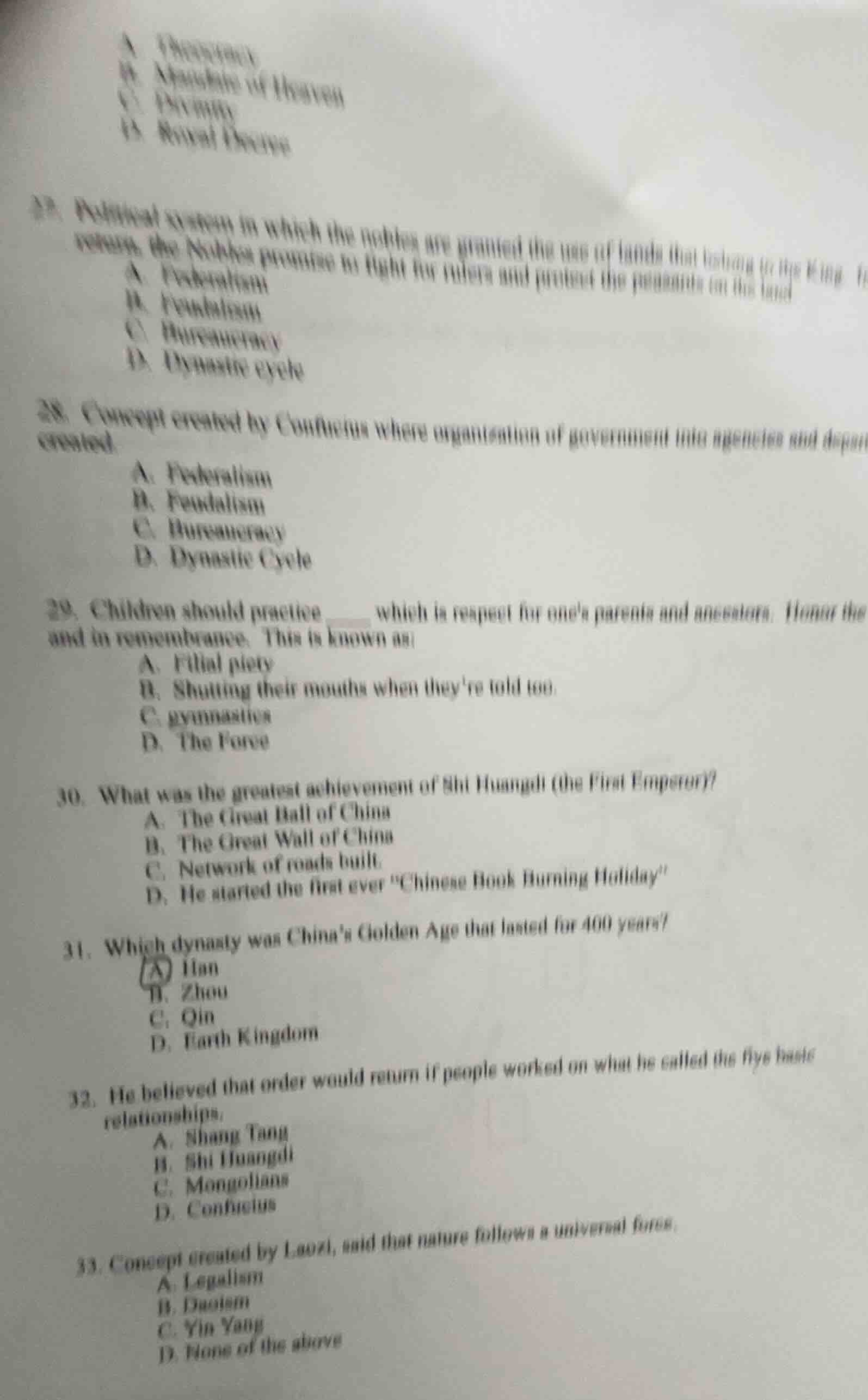 27. political system in which the nobles are granted the use of lands t…