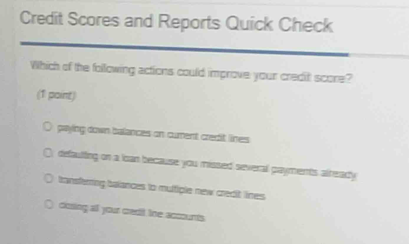 credit scores and reports quick check which of the following actions co…