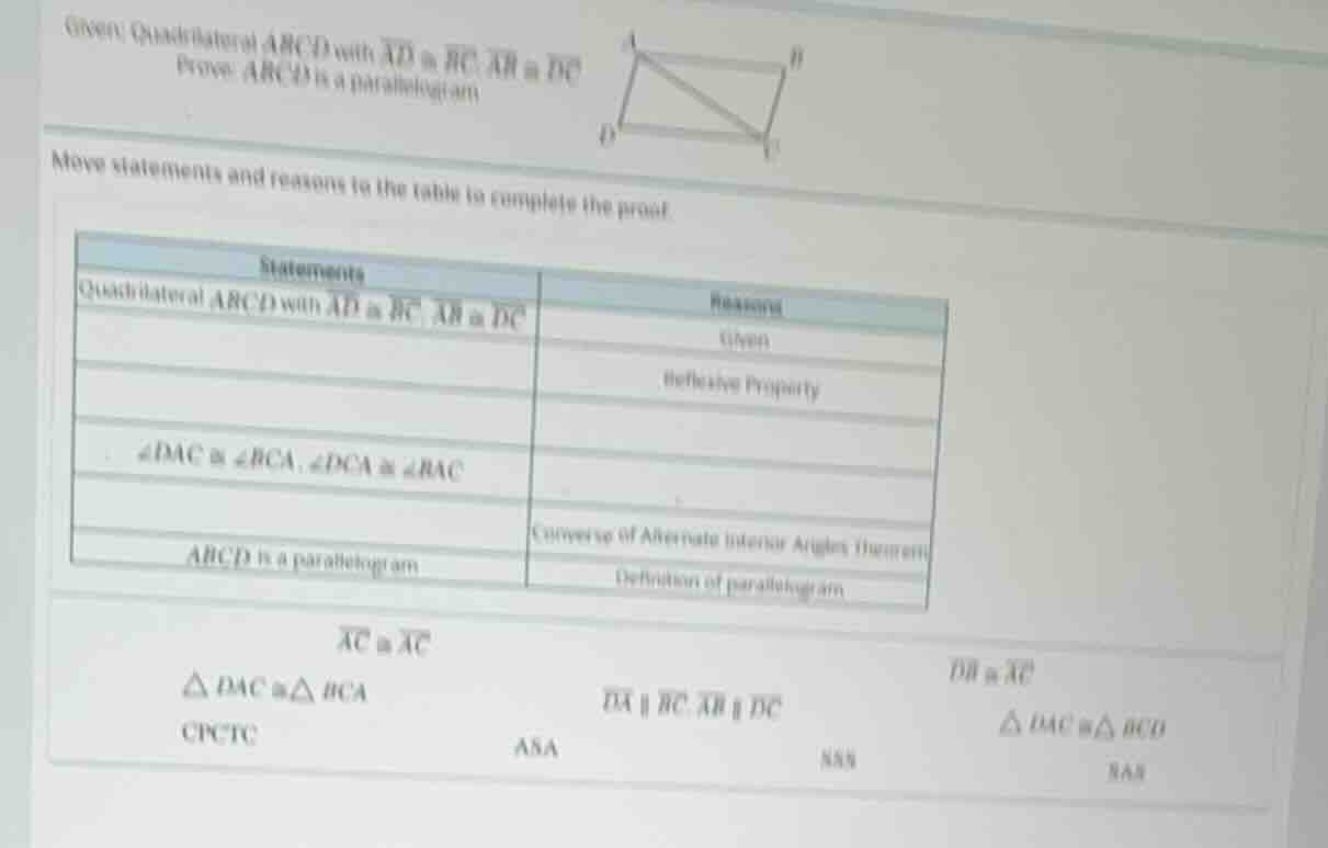 given quadrilateral abcd with (overline{ad} cong overline{bc}), (overli…