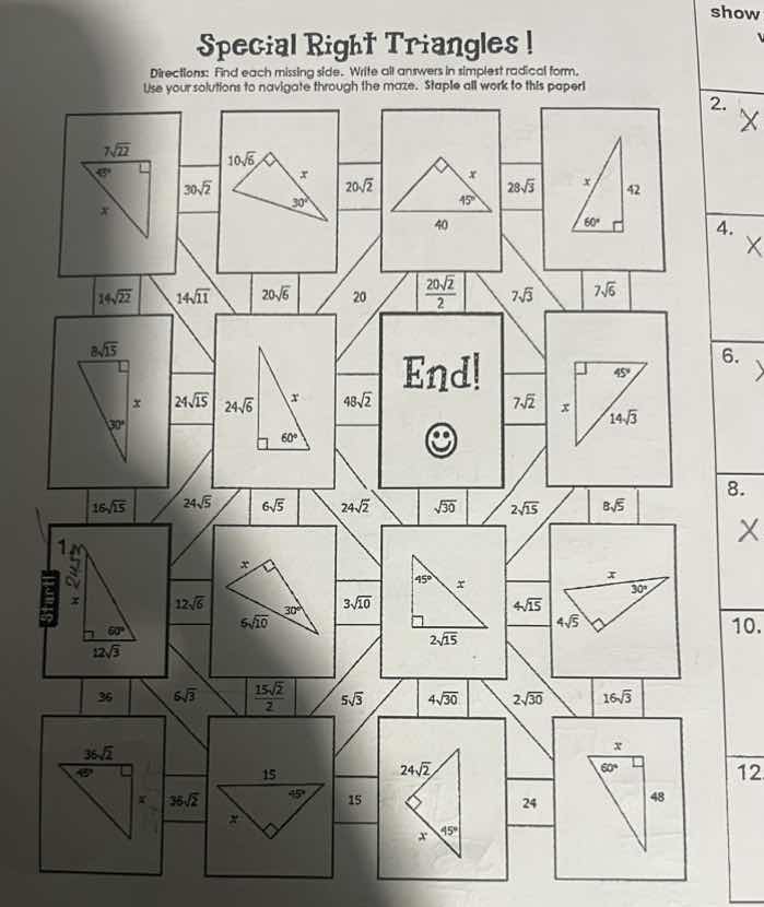 special right triangles! directions: find each missing side. write all …