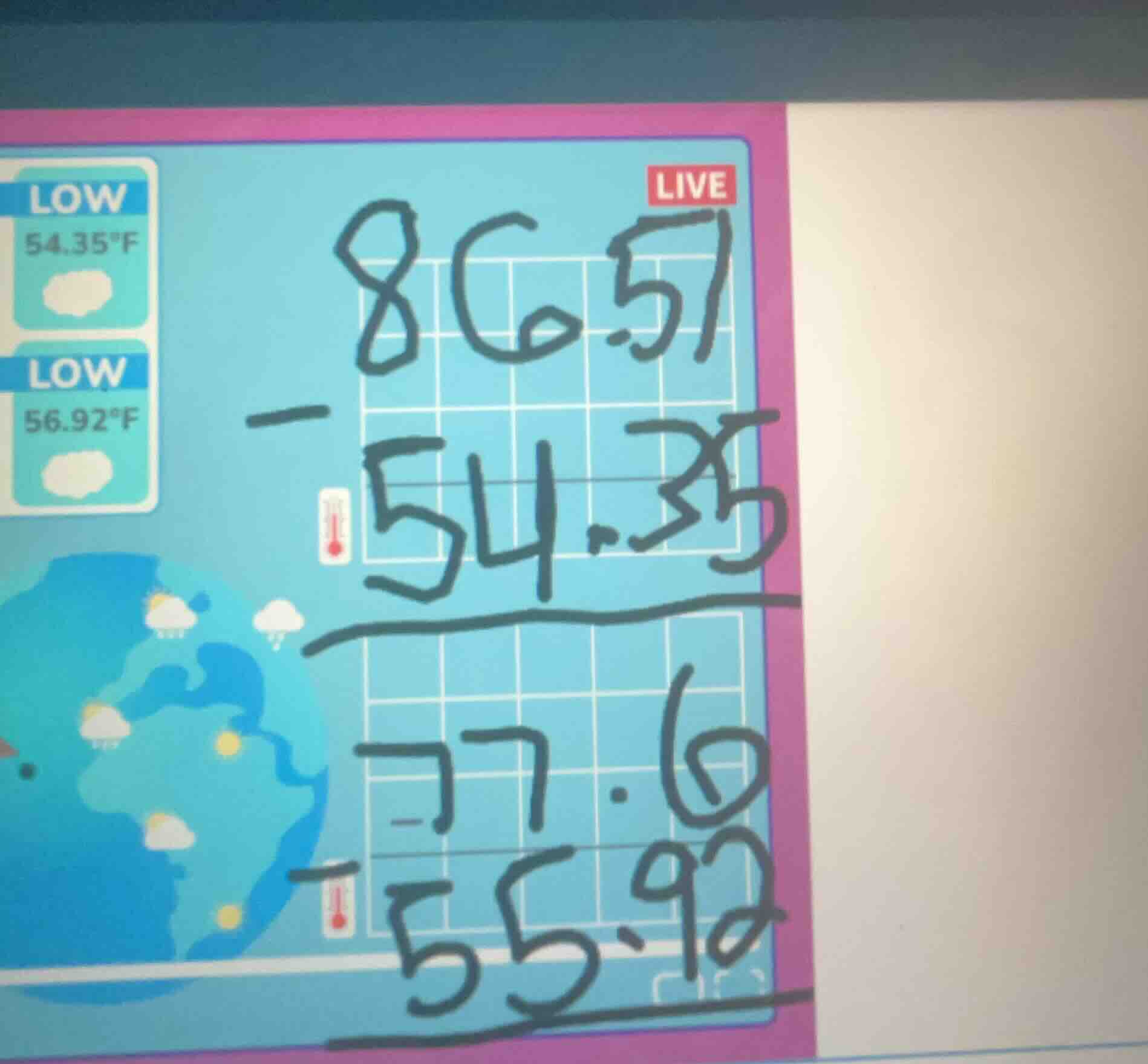 86.51 - 54.35; 77.6 - 55.92