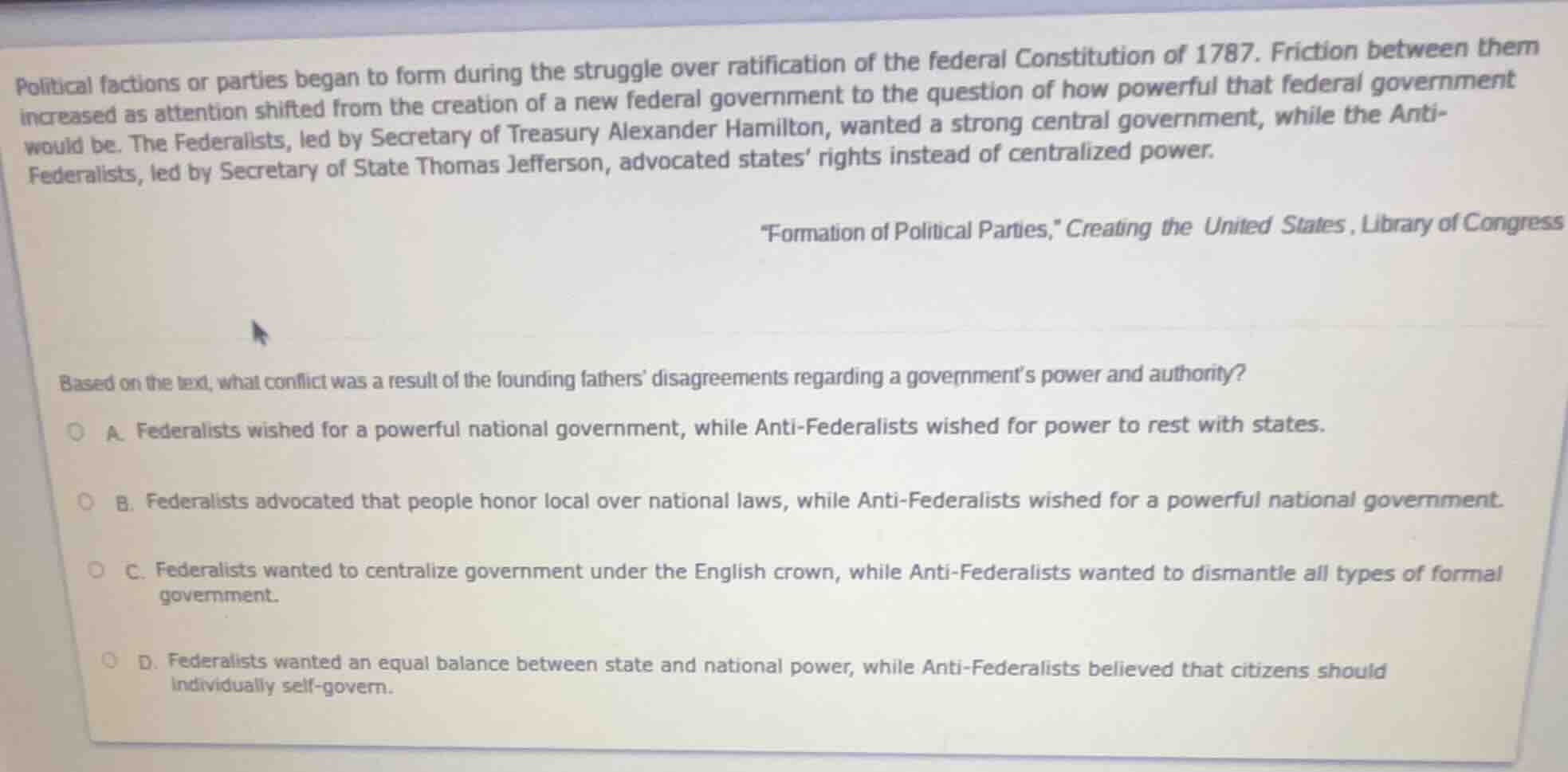 political factions or parties began to form during the struggle over ra…