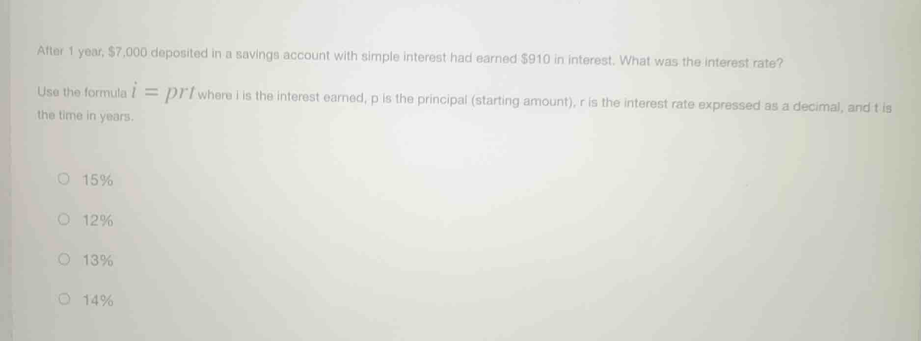 after 1 year, $7,000 deposited in a savings account with simple interes…
