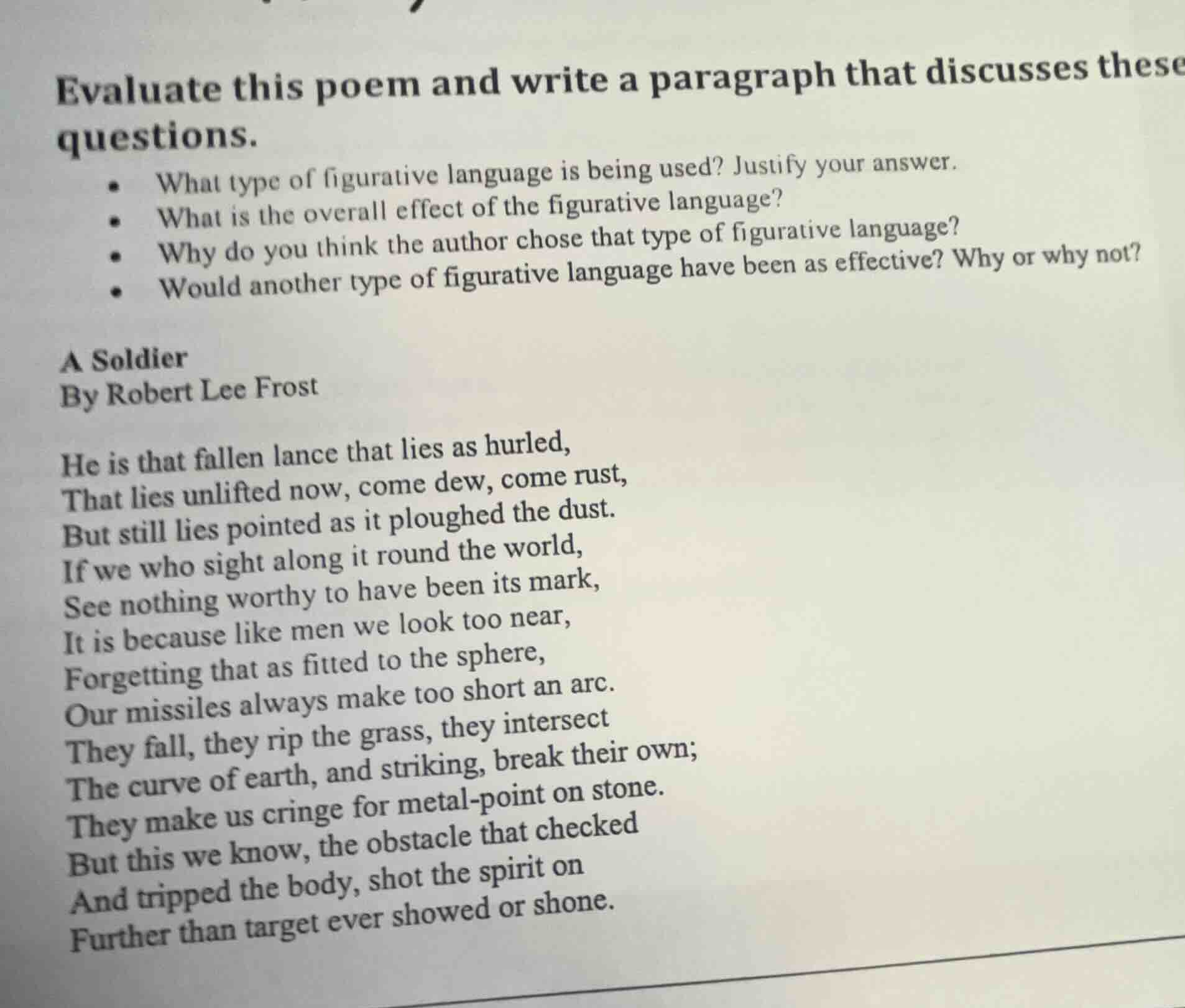 evaluate this poem and write a paragraph that discusses these questions…