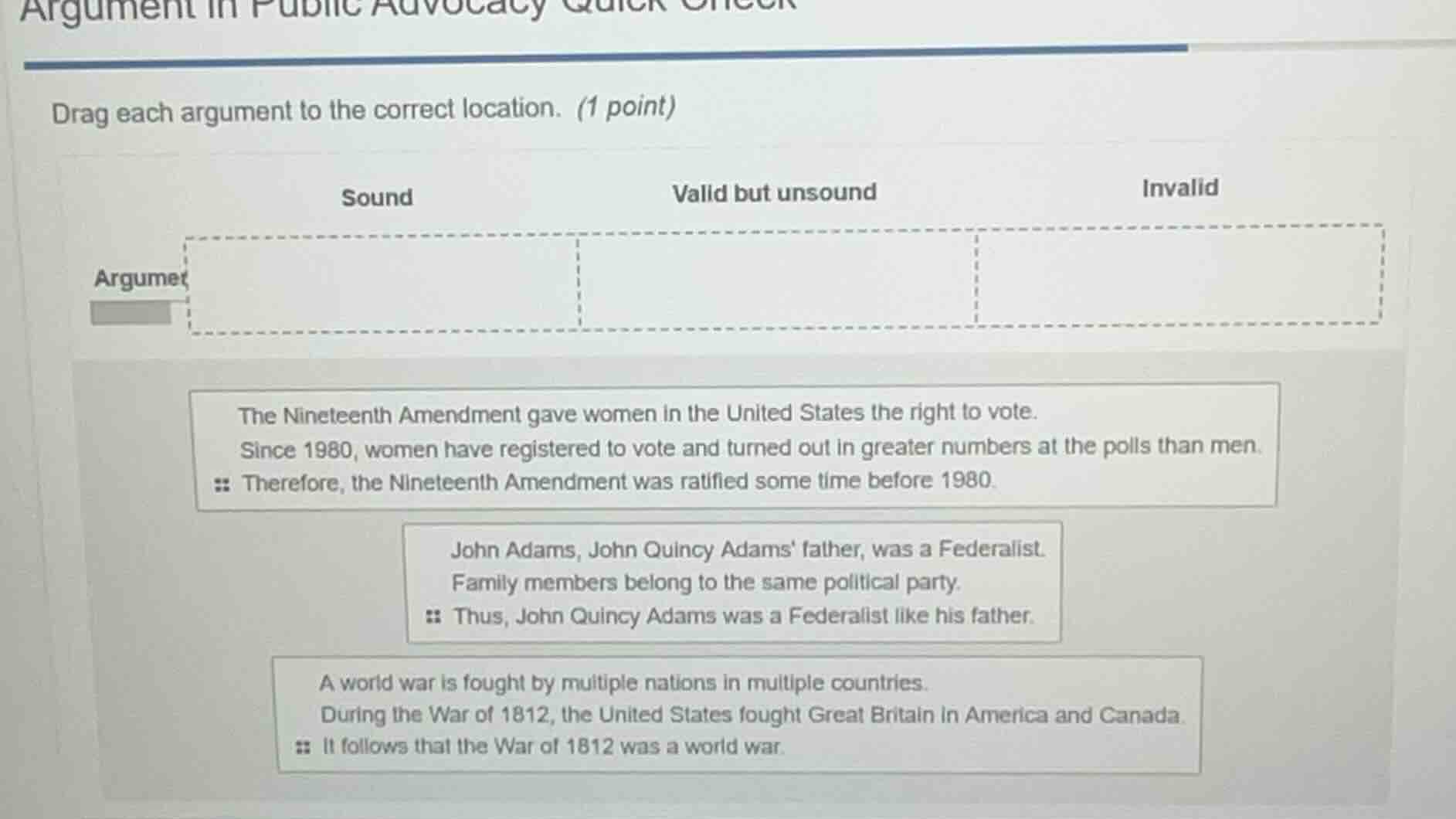 argument in public advocacy quick check drag each argument to the corre…