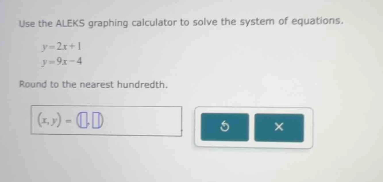 use the aleks graphing calculator to solve the system of equations. y=2…