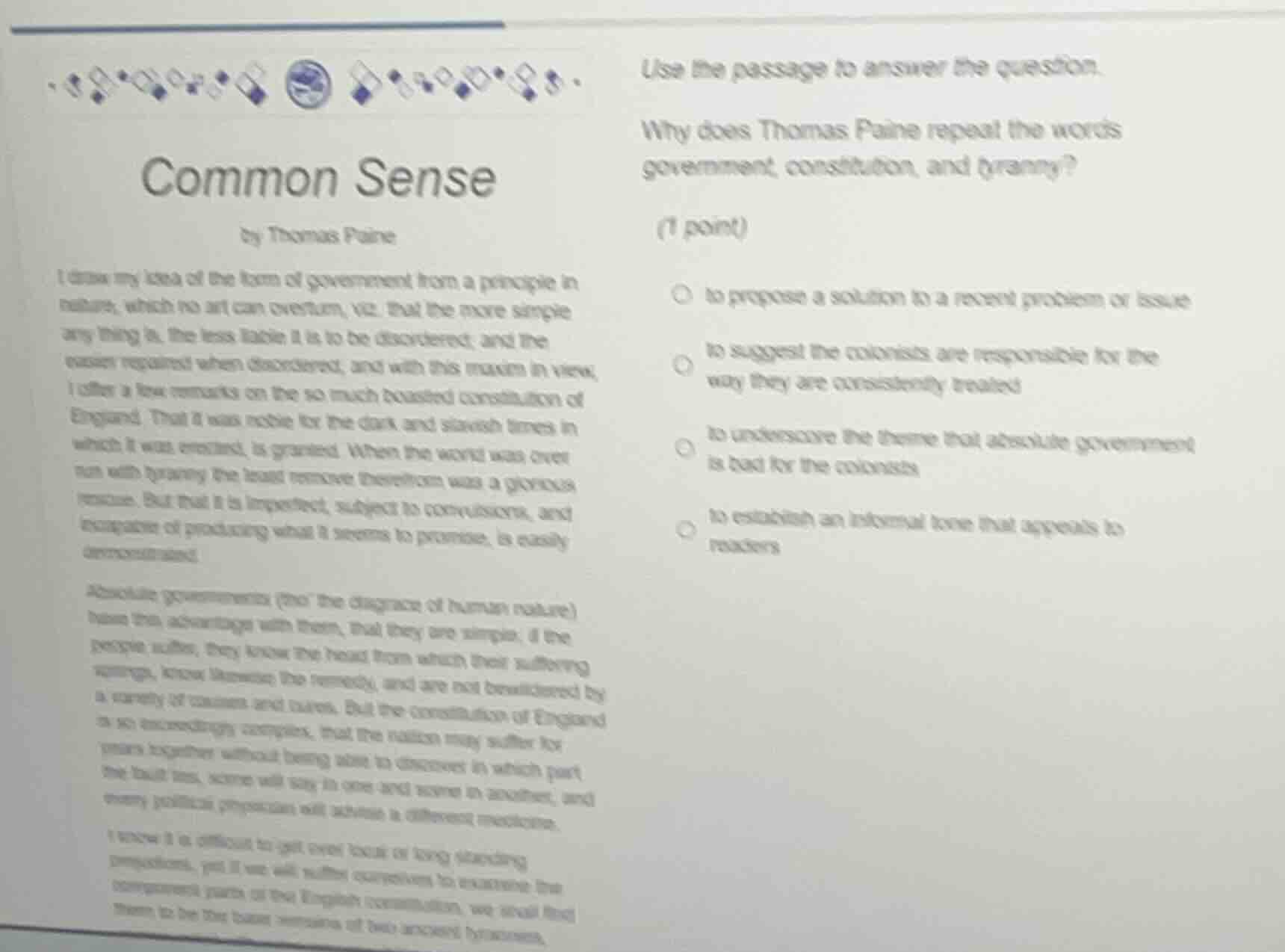 common sense by thomas paine i draw my idea of the form of government f…