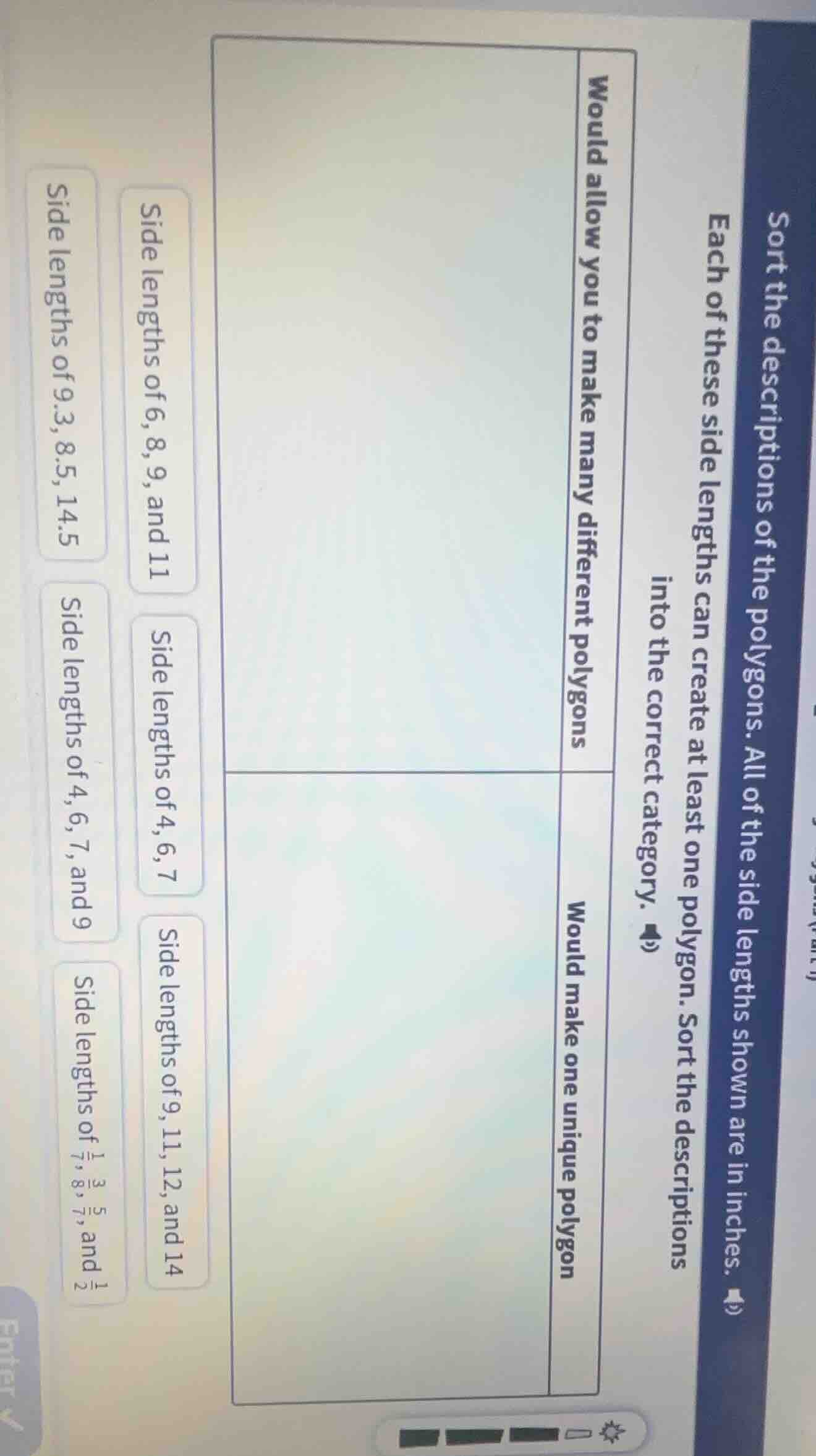 sort the descriptions of the polygons. all of the side lengths shown ar…